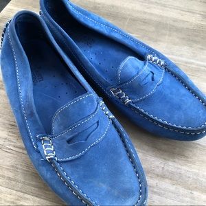 Blue suede loafers, women’s size 6